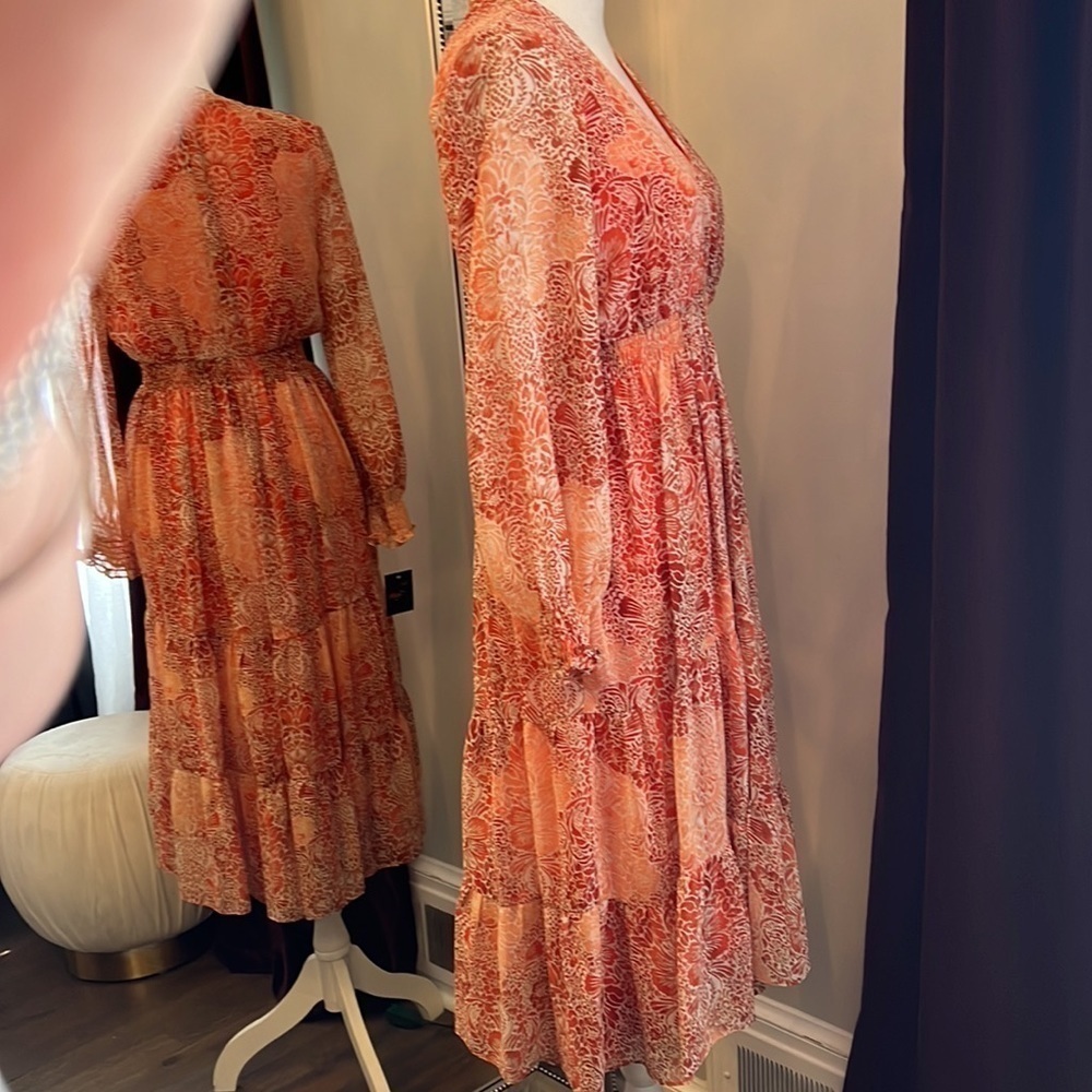 NWT Just Taylor Orange Floral V-Neck Long-sleeve Dress Size 8 - Picture 4 of 12